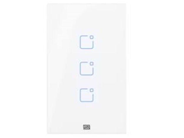 imagem de Interruptor Touch Inteligente 3 Botoes Wi-Fi 10a + Rf com Placa 4x2 Weg Home Branco.