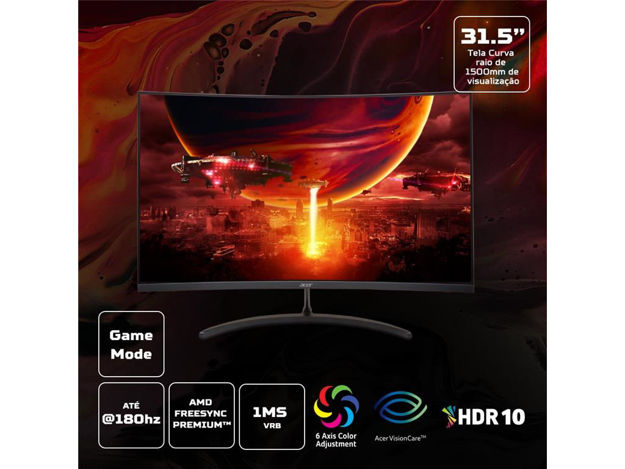 imagem de Monitor Acer 32" Led/Ips Full Hd 180hz 1ms Hdmi Display Port Freesync Vesa Curvo Edt320q S3biipx Nitro- Um.Je0aa.305